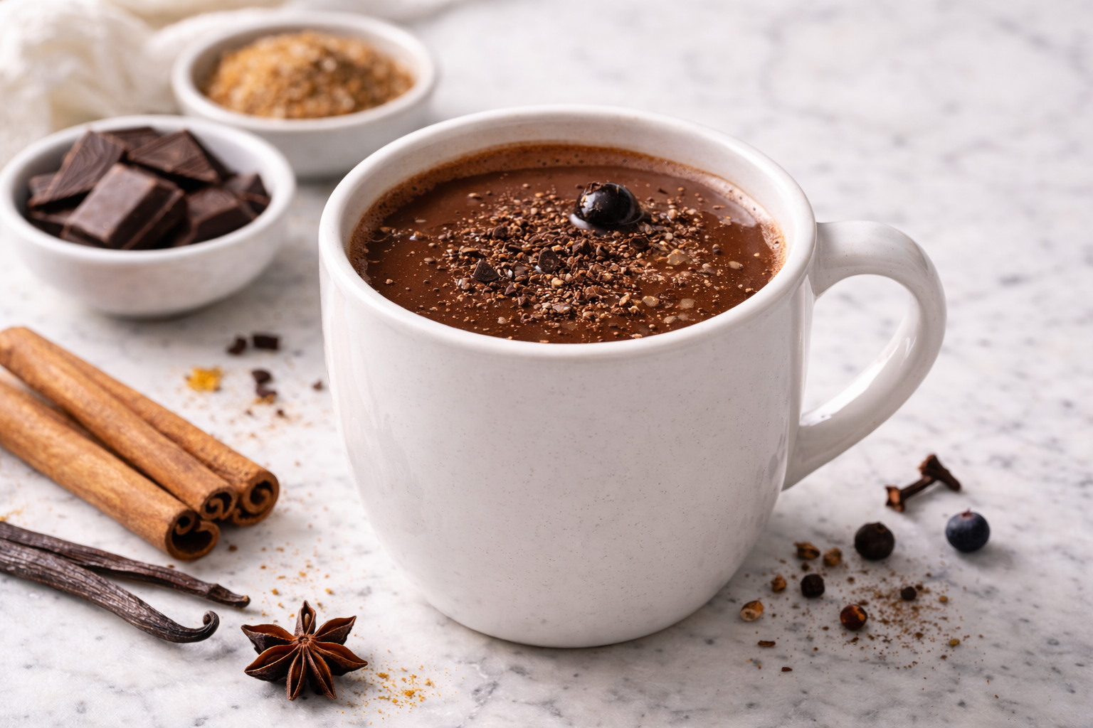 Chocolat chaud noir aux épices boréales